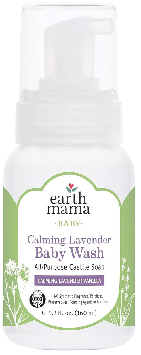 Earth Mama Calming Lavender Baby Wash, Gentle Castile Soap for Sensitive Skin, 5.3 Fl Oz