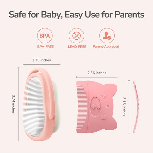 Wishbird 3-in-1 Set Baby Cradle Cap Brush kit, Soft Baby Brush, Curved Comb & Bath Sponge | BPA-Free Cradle Cap