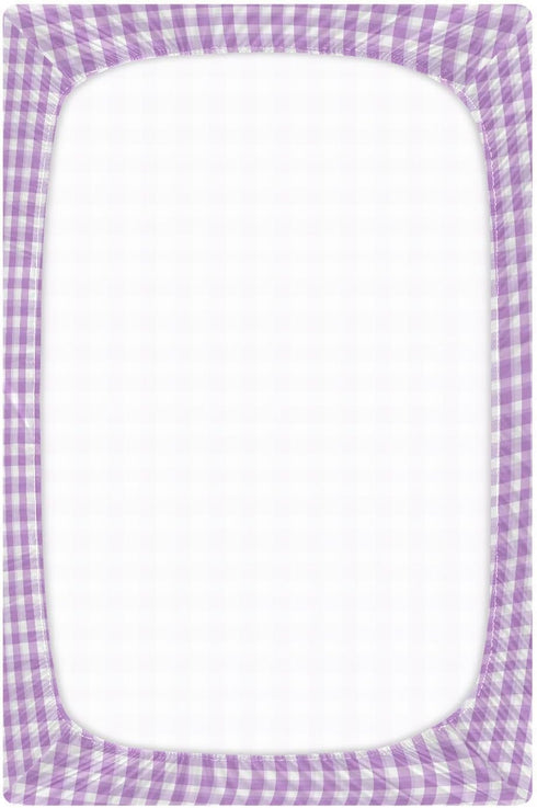 Vdsrup 52 28 9In Crib Sheets for Boys Girl Cute Light Purple Gingham Breathable Mini Crib Mattress Sheets Fitted