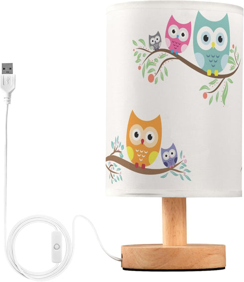 YYZZH Table Lamp Cute Cartoon Owl with Baby Child on Tree Branch Nightstand