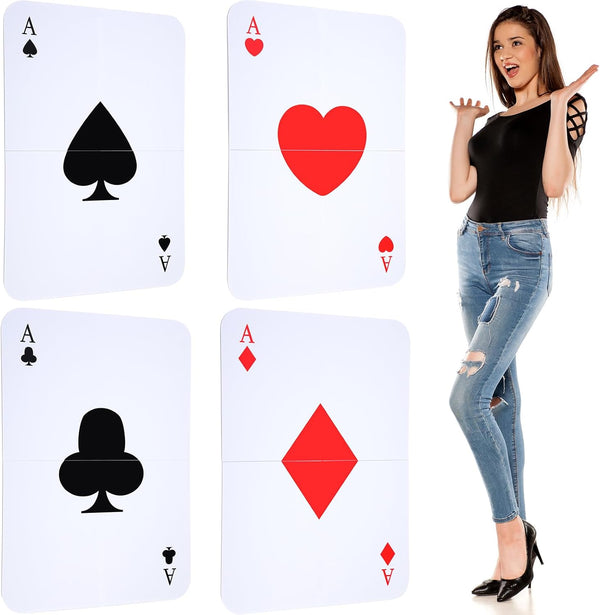 4 Pcs Jumbo Playing Cards - 2.62 ft Tall Giant Deck of Cards for Oversized Casino Theme Party Decorations