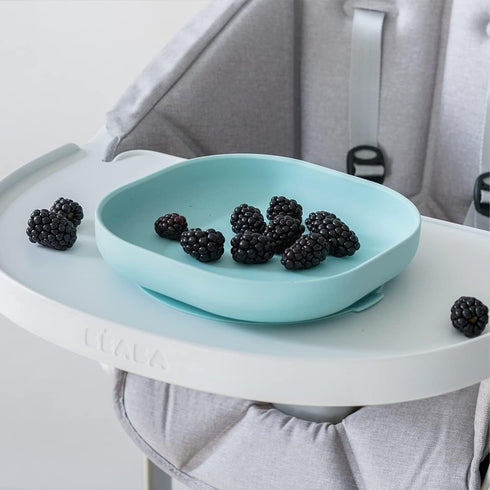 BEABA Silicone Baby Suction Plate, Non-Slip Suction Bottom - Easy to Clean, Soft Durable Silicone Plates for Baby and Toddler, Sky by Baba