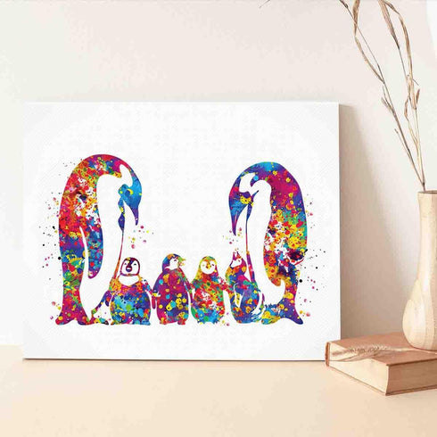 MBARE Wall~-16"X20" Watercolor Paint Art,Penguin Family Four Baby Watercolor Art Print Wedding Gift Love Nursery Wall