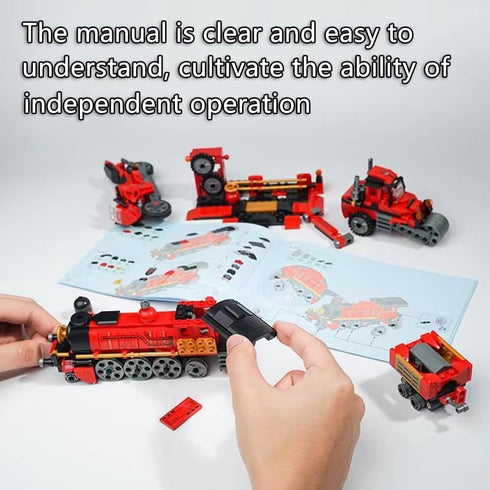 Train Building Toys Set 3 in 1 Steam Train Motorcycle Tractor Building Block for Kids STEM Creative Kit