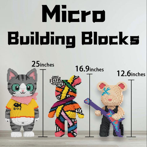 Set(16.9inches) Rainbow Graffiti Teddy Bear Micro Building Blocks Christmas Bear Building Blocks Winktoys Gift