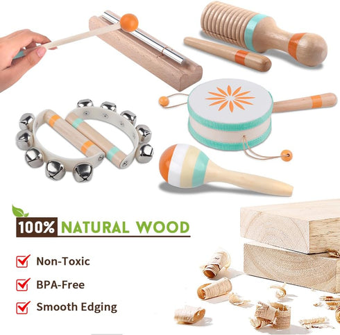 Toddlers Musical Instruments, Montessori Wooden Toys for 1-3 Year Old, Percussion Gift for Boys & Girls