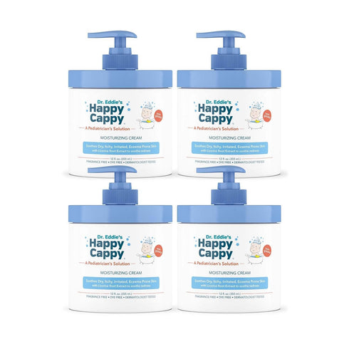 12 Oz (Pack 4) Happy Cappy Moisturizing Cream - Baby Eczema Cream, Eczema Lotion for Kids, Pediatrician-Formulated
