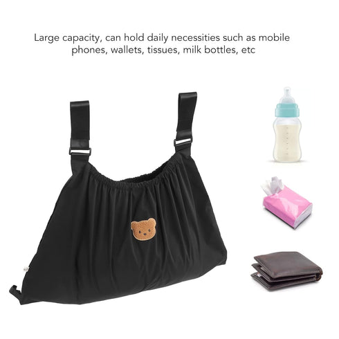 Universal Stroller Organizer, Reusable Bear Pattern Waterproof Nylon Carry All Parent Organizer for Mobile Phone (Black)