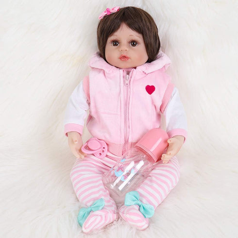 16 inch Set ENADOLL Lifelike Reborn Baby Dolls - Realistic Baby Doll Newborn Girl Doll with Feeding Accessories Gift
