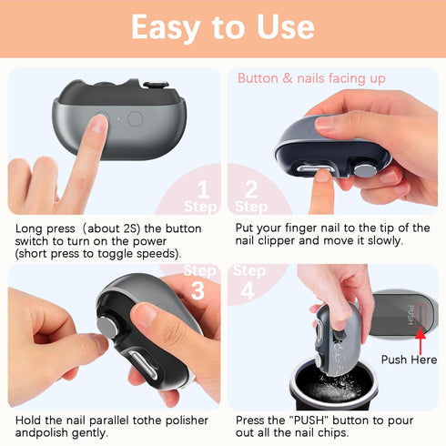 RIMOL 3-in-1 Trimmer Electric Nail Clipper with Polishing, Automatic Nail with LED Light & Nail Scraps Storage