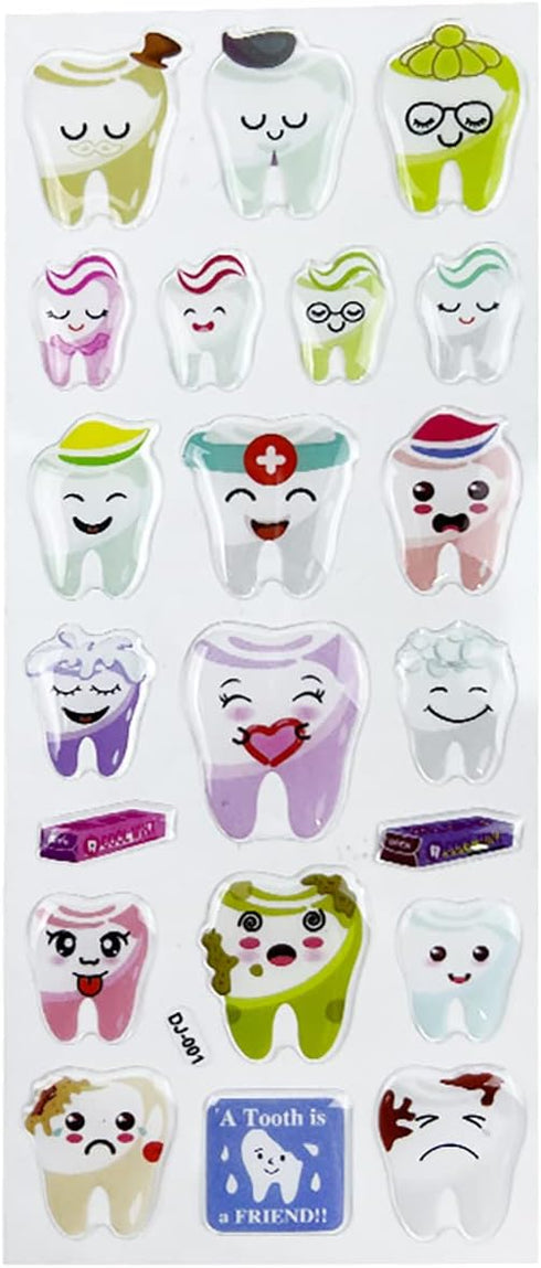 3D Cartoon Teeth Stickers, 12pcs Cute Tooth Paper Stickers for Kids Scrapbook