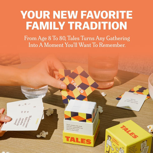 150 TALES Family Edition Conversation Cards for Family Game Night, Adults, Teens, and Kids, Family Dinners