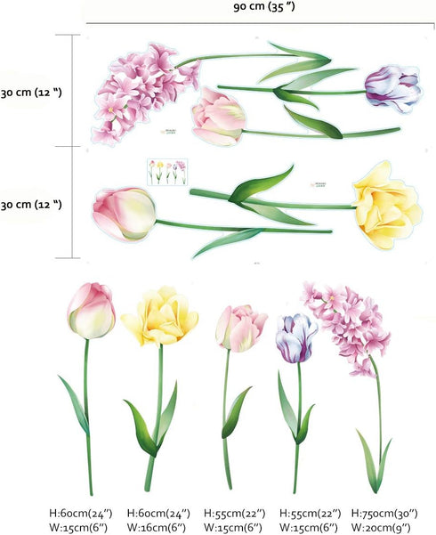 Runtoo Large Flower Wall Decals - Tulip Floral Wall Art Stickers for Bedroom and Nursery Decor