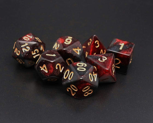 DND Dice Set 7Pcs - Red Mix Black Nebula Dice for Dungeons and Dragons RPG