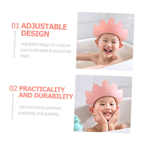 KOMBIUDA Boy Girl Bath Caps Adjustable Shampoo Hat for Boy Girl Crown Shape Design for Fun Bathing Protects Eyes