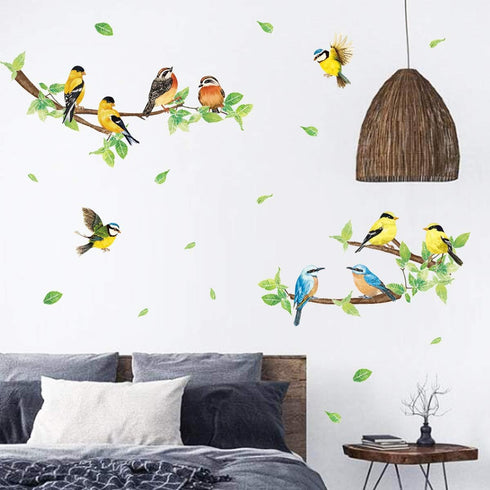 Robin Birds Wall Stickers, Tree Branch Wall Decals for Kids Bedroom and Living Room Nursery Art Decor