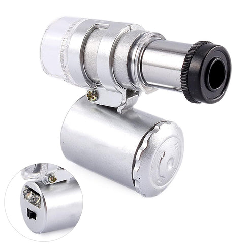 60X Microscope, Mini Pocket Microscope Portable Jewelry Magnifier with LED UV Light