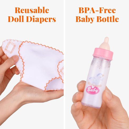 9 Set 1215 Inch BABESIDE Baby Doll Accessories Pcs Feeding with Magic Bottles, Pacifiers, Bibs, Diapers & Carry Bag