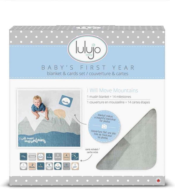 lulujo Baby’s First Year Milestone Blanket and Card Set | 40in x 40in, I Will Move Mountains