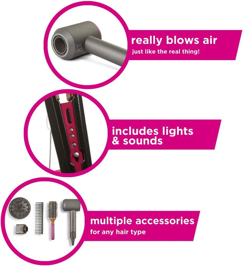 Casdon Dyson Toys - Supersonic & Corrale Deluxe Styling Set - Toy Straightener & Hairdryer with Real Function for