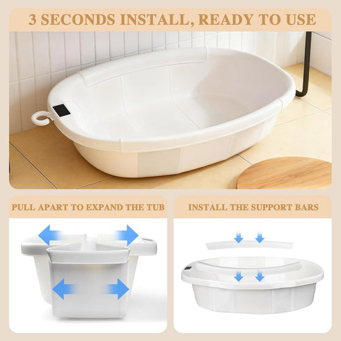 EverKiddo 0-36 Baby Bathtub, Baby Bath Tub with Thermometer & Soft Cushion, Collapsible Infant Bathtub for Newborn