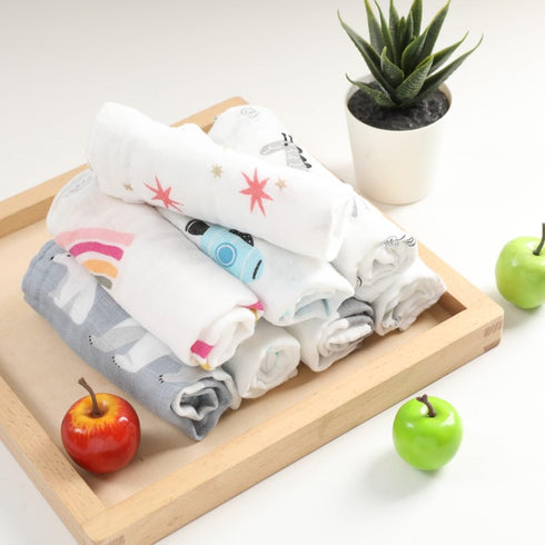 6Pack 10"X10" norinori Baby Msulin Washcloths Newborn Face Towel - Baby Muslin Burp Cloths Soft Absorbent Natural