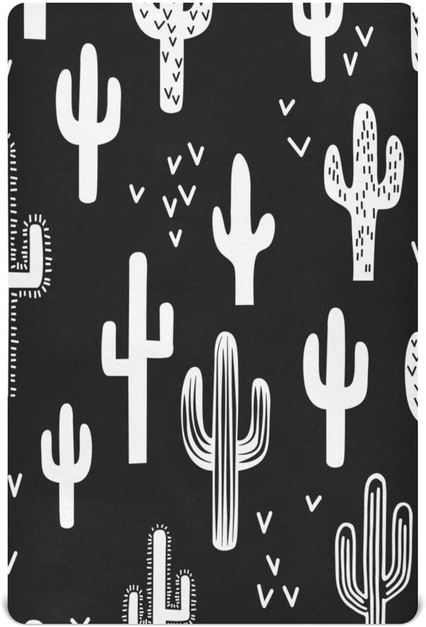 Black and White Cactus Crib Sheets, Stretchy Fitted for Boys Girls, Unisex Cozy Baby Crib Sheet 28 x 52 x 9 Inches