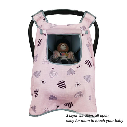 Summer, Car seat Covers for Babies, Infant Carseat Canopy for Newborn Carrier, kick Proof Yet Anti-Slip Design, Muslin