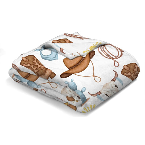 Baby Western Cowboy Blue Blankets for Boy Desert Cowboy Hat Boot Sun Cactus Swaddle Blankets Soft Receiving Blanket Newborn Nursery Stroller Crib Bedding Blanket Infant Unisex 30x40 by KASTLEE