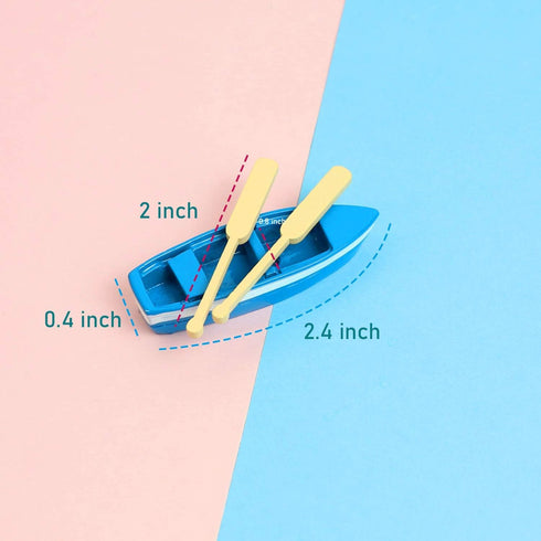 Framendino 2 Sets , Mini Rowboat Tiny Wooden Boat with Oars for Fairy Garden Accessories