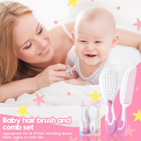Little Angel Sets, Baby Hair Brush and Comb New Born Baby Hair Brushes, Perfect Baby Registry Gift for Newborns(Pink)