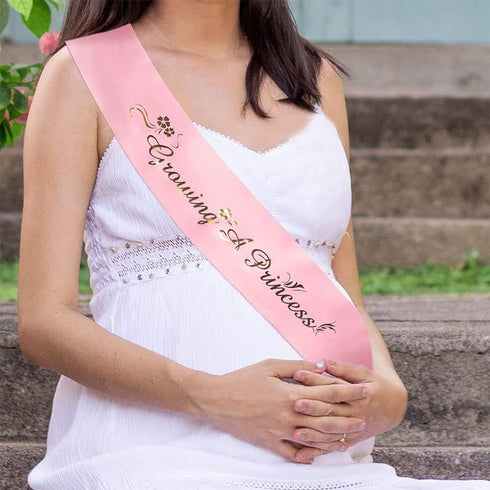 Girls Baby Shower Decoration, Adjustable Flower Crown Tiara and Growing A Princess Sash, Pink Party Gifts