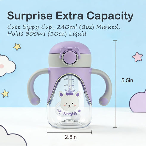 6-12 8oz 1+ Bunnytoo Baby Sippy Cup with Weighted Straw for Infants Months, Toddler Drinking with Handles, BPA-Free