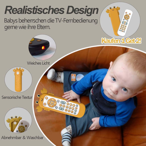 Baby TV Remote Control Toy with Soft Silicone Cover, Musical Realistic Play Remote Toy for 6M+ Boy and Girls
