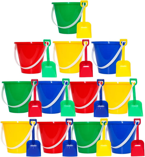 Holady 12 Pack 5'' Inch Sand Beach Buckets Pail with Beach Shovels,Sand Bucket