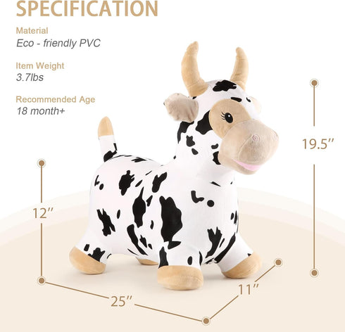 INPANY Bouncy Cow Farm Animal Hopper Toys, Inflatable Jumping Bull for 2-4 Year Olds, Indoor Outdoor Gifts