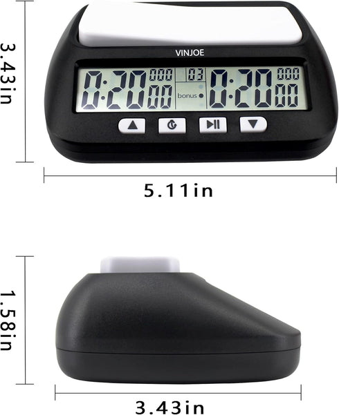 Digital Chess Clock - Professional Timer for Board Games with Basic, Bonus, Delay, and Positive Time Features