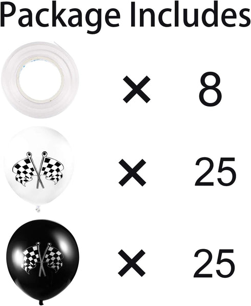 Chengu 50 Pcs Black and White Checkered Balloons - 12 Inch Latex Race Car Checkered Flag Party Supplies Decorations