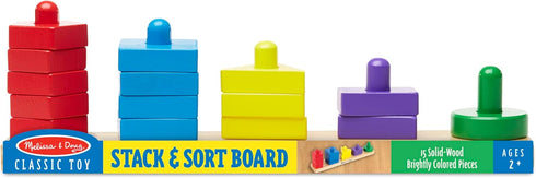 Melissa & Doug Stack and Sort Board - Wooden Educational Toy for age 2+ with 15 Solid Wood Pieces
