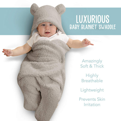 BlueMello Ultra-Soft Plush Swaddle Blanket for Infants 0-6 Months, Grey Receiving Wrap, Ideal Newborn Gift