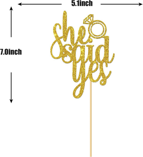 Gold Glitter She Said Yes Cake Topper for Engagement, Bridal Shower, Wedding Shower, Proposal, Bachelorette Party