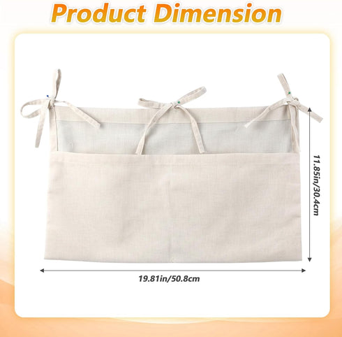 Wanmu 2 Linen Baby Bedside Hanging Storage Bag, Oatmeal Pockets Milk Bottle Bib-Storage Crib Organizer Nursery Baby