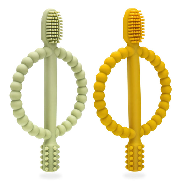 Baby Teething Toys with Easy-Hold Handle, Silicone Infant Toothbrush for Sore Gums, 0-6 Months