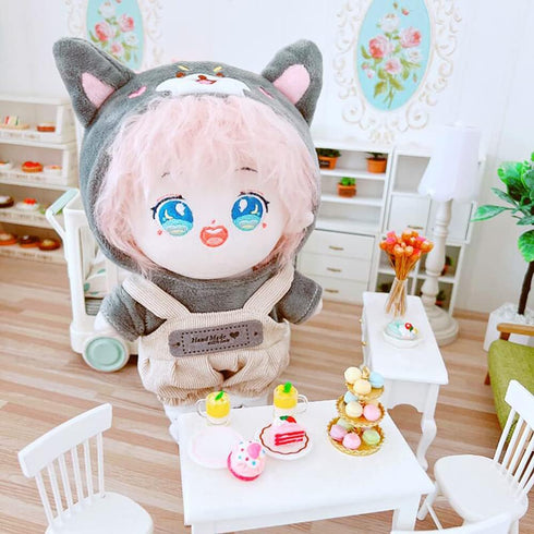 niannyyhouse Dog Suit Dress Up Hoodie & Corduroy Overalls for 7.8in Plush Doll Stuffed Figures (Gray)