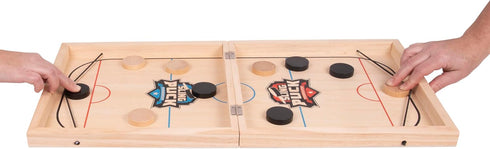 Fast Sling Puck Board Game - Small Wooden Family Games, Table Top Hockey for Adults & Kids