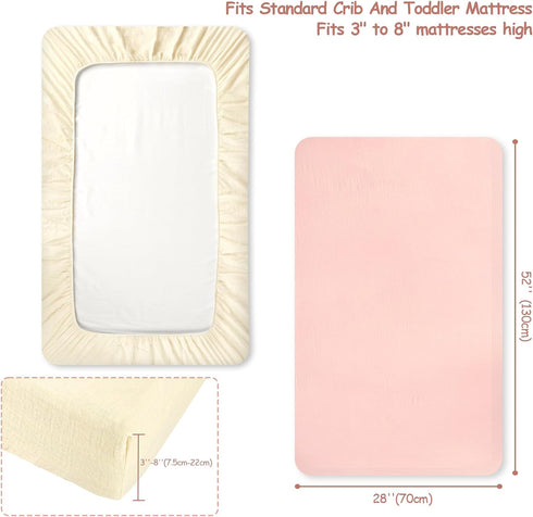 2 Pack 52" 28" Muslin Crib Sheets for Girl & Boy, HNHUAMING Soft and Breathable Baby Crib Sheet, Neutral Baby Sheets