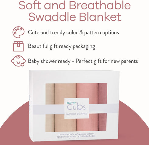 Set Comfy Cubs Muslin Crib Sheet and Swaddle Blanket for Infants