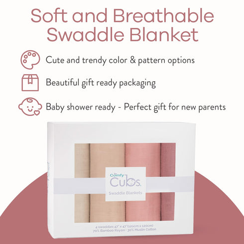 Set Soft Mauve Muslin Burp Cloths & Swaddle Blankets