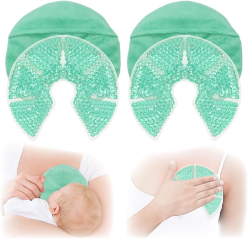 Hot/Cold Breast Gel Bead Ice Packs Breast Cooling/Heat Pads Relief for Breastfeeding, Nursing Pain, Mastitis, Engorgement, Swelling, Plugged Ducts | Boost Milk Let-Down & Production,2 Pack (Green)