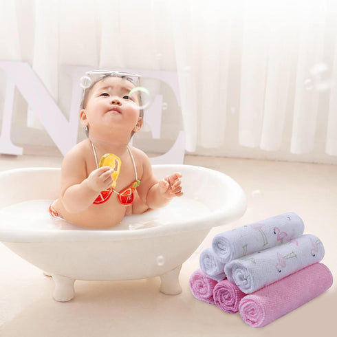 Softan Baby Washcloths, 24 Pack - Extra Soft & Ultra Absorbent Baby Towels, 9x9 Flamingos, Gentle on Sensitive Skin